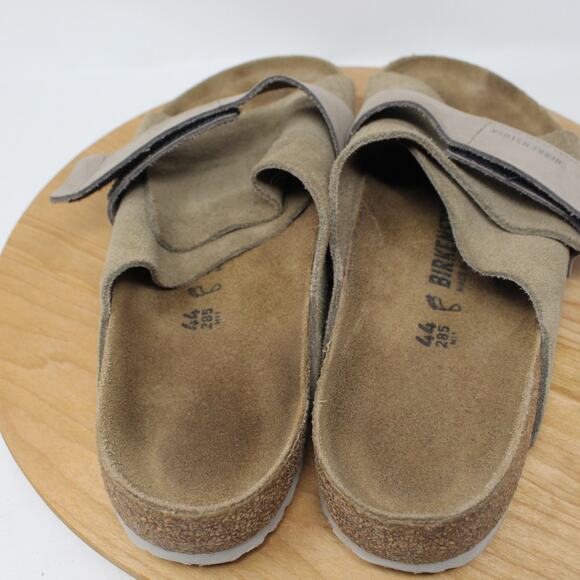 Birkenstock Sandals Mens 11 Kyoto Nubuck Suede Leather Taupe Slide Strap Preppy - Picture 7 of 11